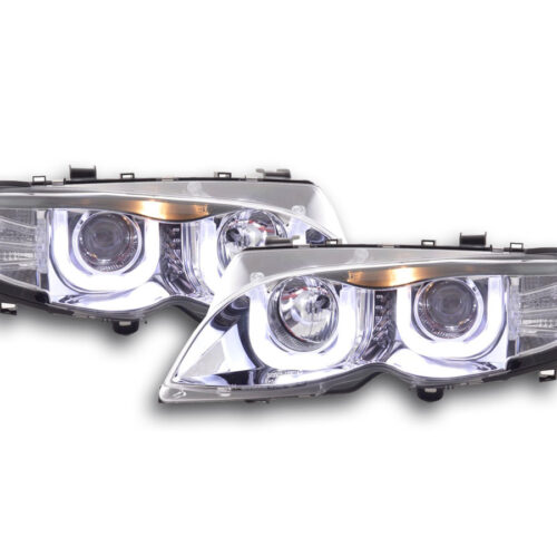 Set fari Angel Eyes BMW Serie 3 E46 Limo / Touring 02-05 cromato per guida a destra