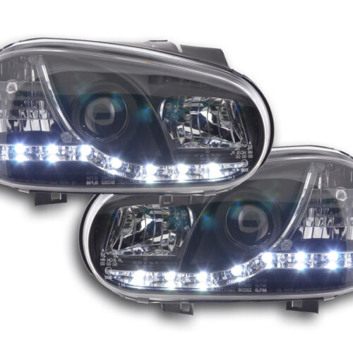 Faro Daylight LED DRL look VW Golf 4 tipo 1J 98-03 nero per guida a destra