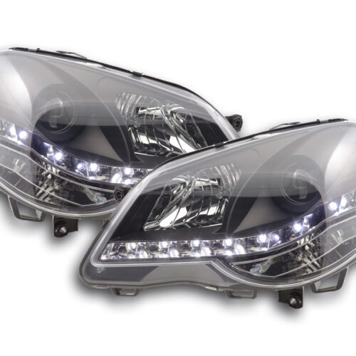 Faro Daylight LED DRL look VW Polo tipo 9N3 05-09 nero per guida a destra