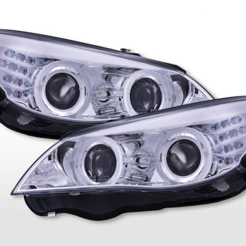 Fari Xenon Angel Eyes con anelli luminosi di posizione a LED BMW Serie 5 E60/E61 2008-2010 cromati