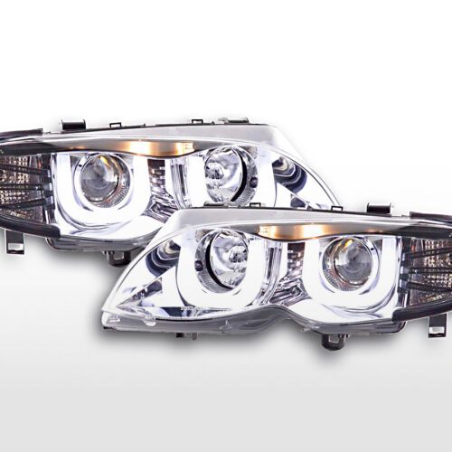 Faro Daylight LED DRL look BMW Serie 3 E46 Limo / Touring 02-05 cromato per guida a destra