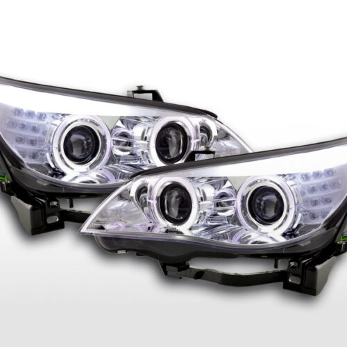 Fari allo xeno Angel Eyes LED BMW Serie 5 E60 / E61 05-07 cromati