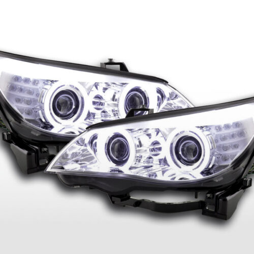Set fari allo xeno Angel Eyes CCFL BMW Serie 5 E60 / E61 05-08 cromato per guida a destra