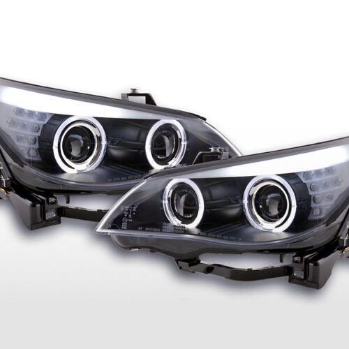 Set fari allo xeno Angel Eyes CCFL BMW 5er E60 / E61 03-04 nero per guida a destra