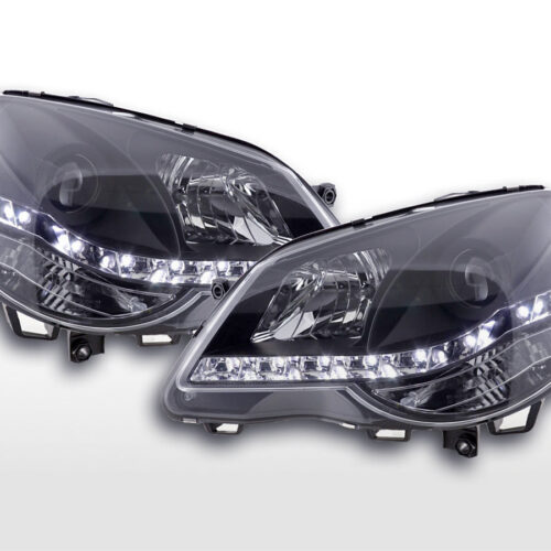 Faro Daylight LED DRL look VW Polo tipo 9N3 05-09 nero per guida a destra