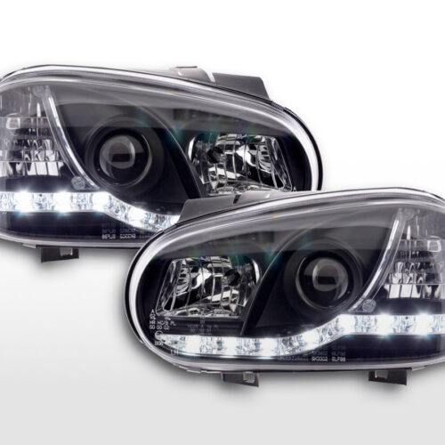 Set di fari Daylight Luci di marcia diurna a LED VW Golf 4 97-03 nere per guida a destra