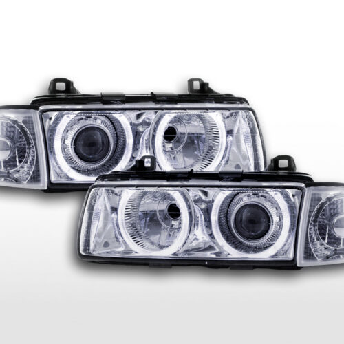 Set di fari allo xeno ottiche angel eyes BMW 3er Coupe tipo E36 anno 92-98 cromato